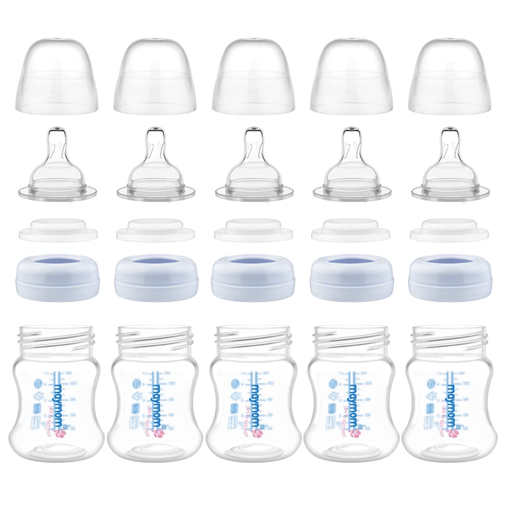 Maymom Wide-Mouth Milk Storage Collection Bottle with Dome Cap, Bottle Top, SureSeal Disk; Compatiable with Spectra S1 S2 Bottles; Compatible with Lansinoh Nipple (4.7oz/140mL, 2pc & 9oz/280mL, 2pc)