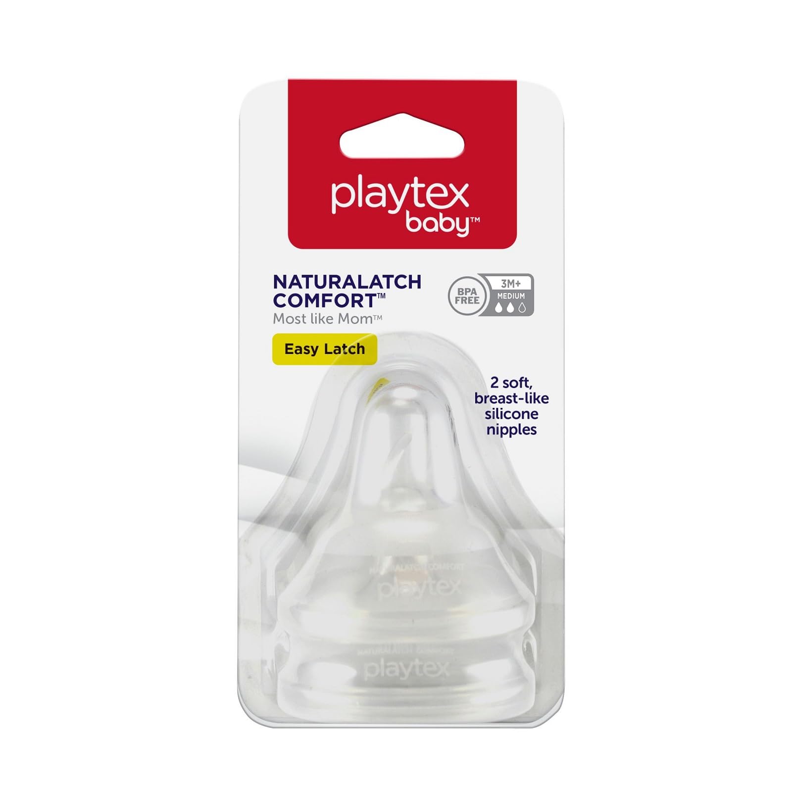 Playtex Baby NATURALATCH Comfort Wide Neck Nipples for Babies 6+ Months, Fast Flow (2 Count), Feeding Essentials for Newborn and Breastfeeding Babies