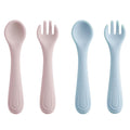 Bc Babycare Portable 4 Pack Baby & Toddler Self Feeding Fork and Spoon Set with Storage Case, BPA-Free Silicone Utensils for Boys and Girls, Safe & Easy to Carry, Blue & Pink
