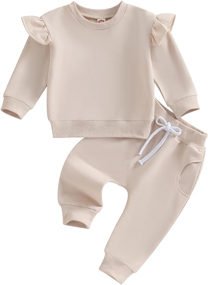 Fernvia Toddler Baby Girl Clothes 3 6 9 12 18 24 Months Fall Outfits Solid Long Sleeve Sweatshirt Tops + Pants Set