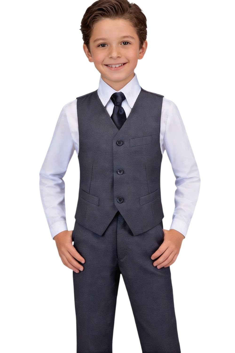 Boys Suits for Kids Slim Fit Vest and Pants Set Boy Suit Dark Gray Size 16