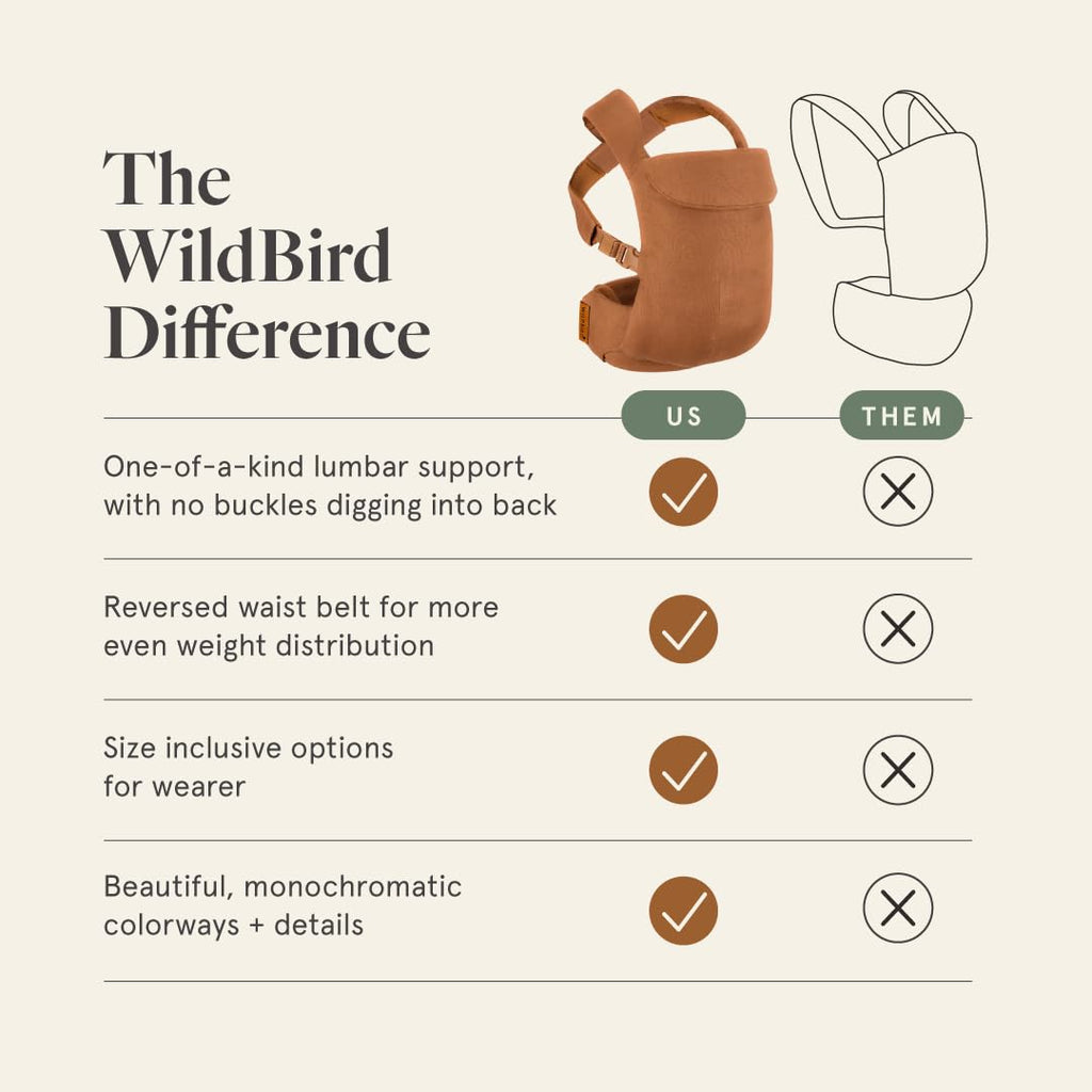 WildBird - Aerial Buckle Carrier - 2-24 Months - Standard (XS-XL) Acadian - Front or Back Carry - Cross Straps, Lumbar Support, Headrest - Hip Healthy - Baby Carrier - Baby Essentials - New Mom Gifts