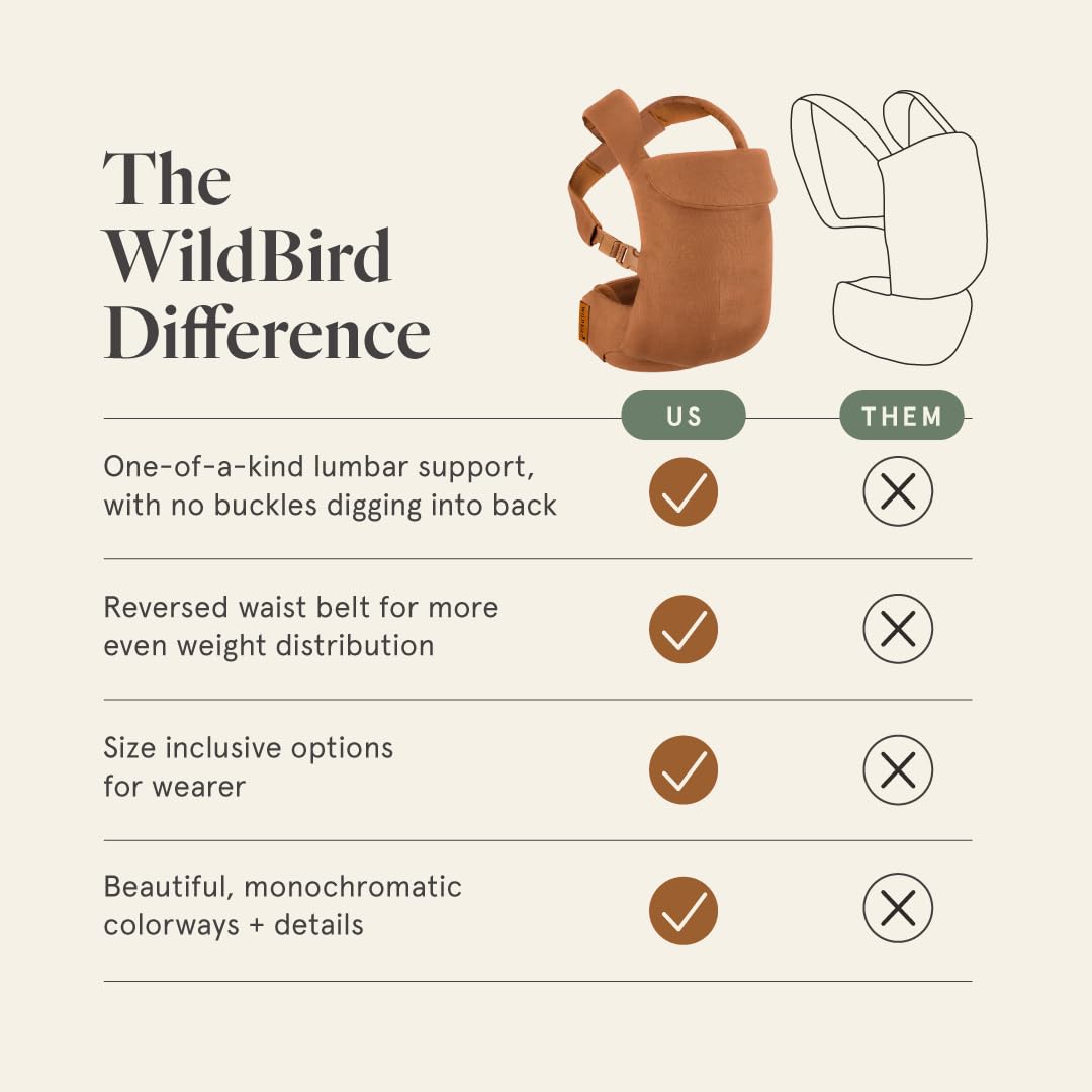 WildBird - Aerial Buckle Carrier - 2-24 Months - Large (L-4XL) Raven - Front or Back Carry - Cross Straps, Lumbar Support, Headrest - Hip Healthy - Baby Carrier - Baby Essentials - New Mom Gifts