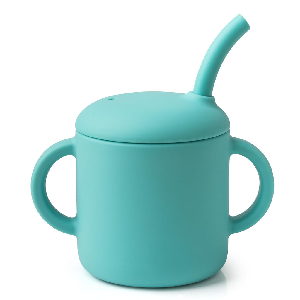 Silicone Baby Straw Cup for Babies 6+ Months, 6 oz BPA-Free Food Grade Silicone Training Cup with Soft Straw & Leak-Resistant Lid, Easy-Grip Toddler Sippy Cup for Baby Led Weaning & Self-Feeding