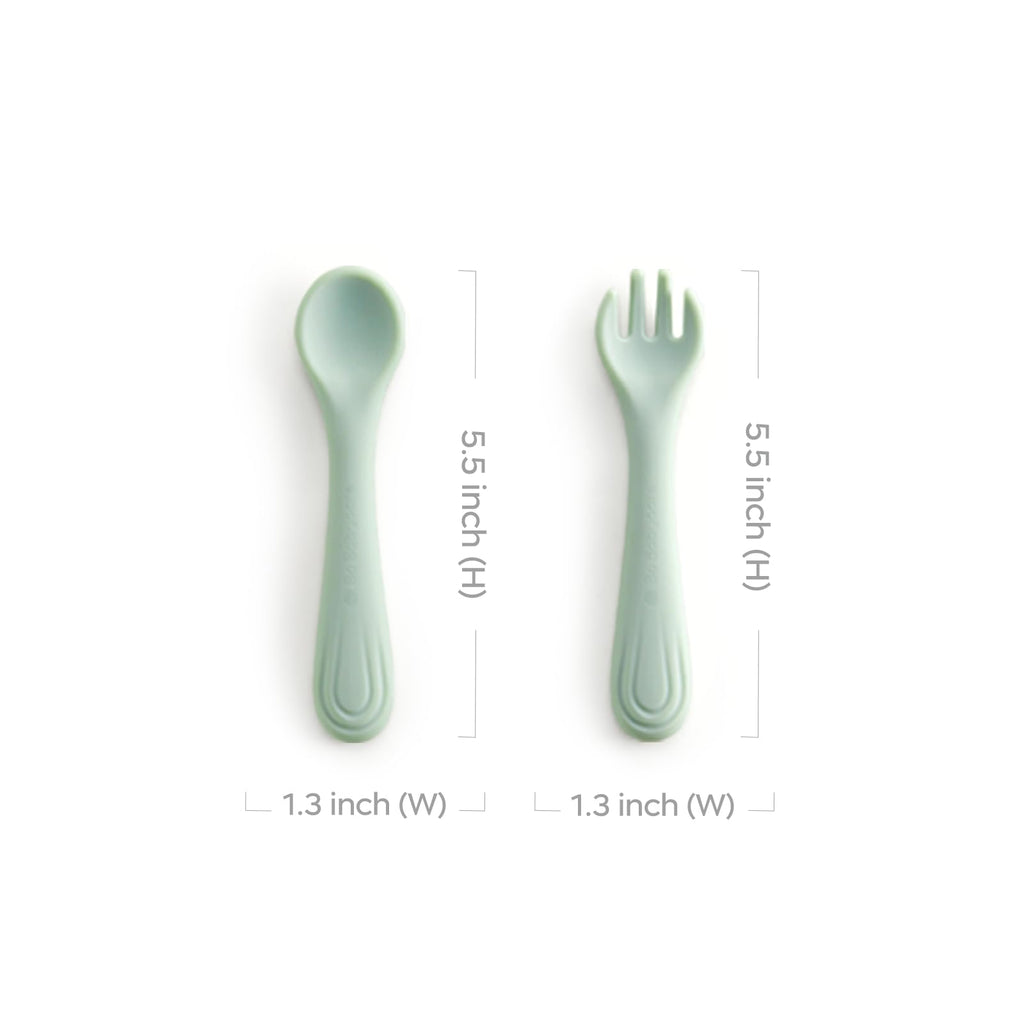 Bc Babycare Portable 4 Pack Baby & Toddler Self Feeding Fork and Spoon Set with Storage Case, BPA-Free Silicone Utensils for Boys and Girls, Safe & Easy to Carry, Blue & Pink
