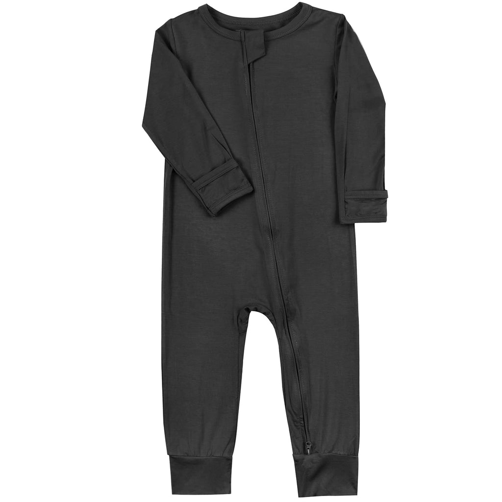 Aablexema Baby Footless Pajamas Zipper with Mitten, Rayon from Bamboo, Infant Long Sleeve Romper Pjs (US, Age, 12 Months, 18 Months, Dark Grey)