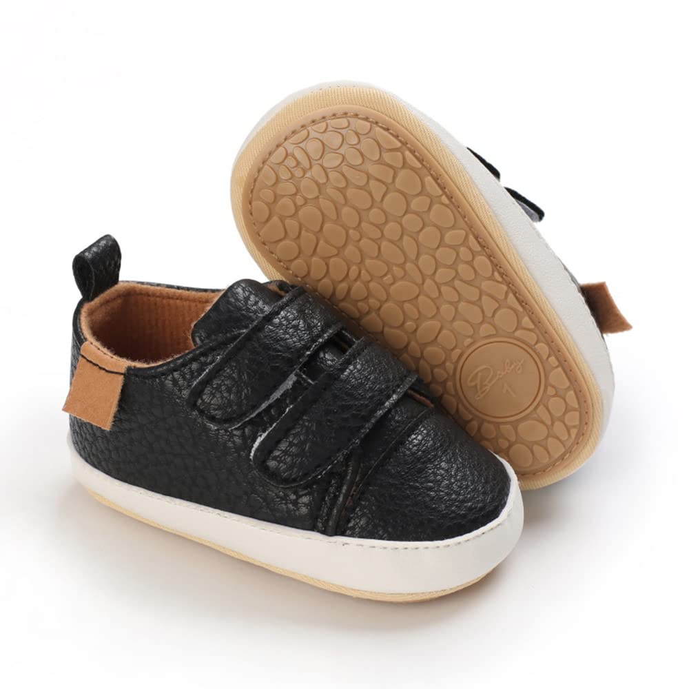 Clowora Baby Boys Girls Shoes Non-Slip Rubber Sole Sneakers Infant First Walking Toddler Crib Shoes Newborn Loafers Flats. (06/Black,0-6 Months)