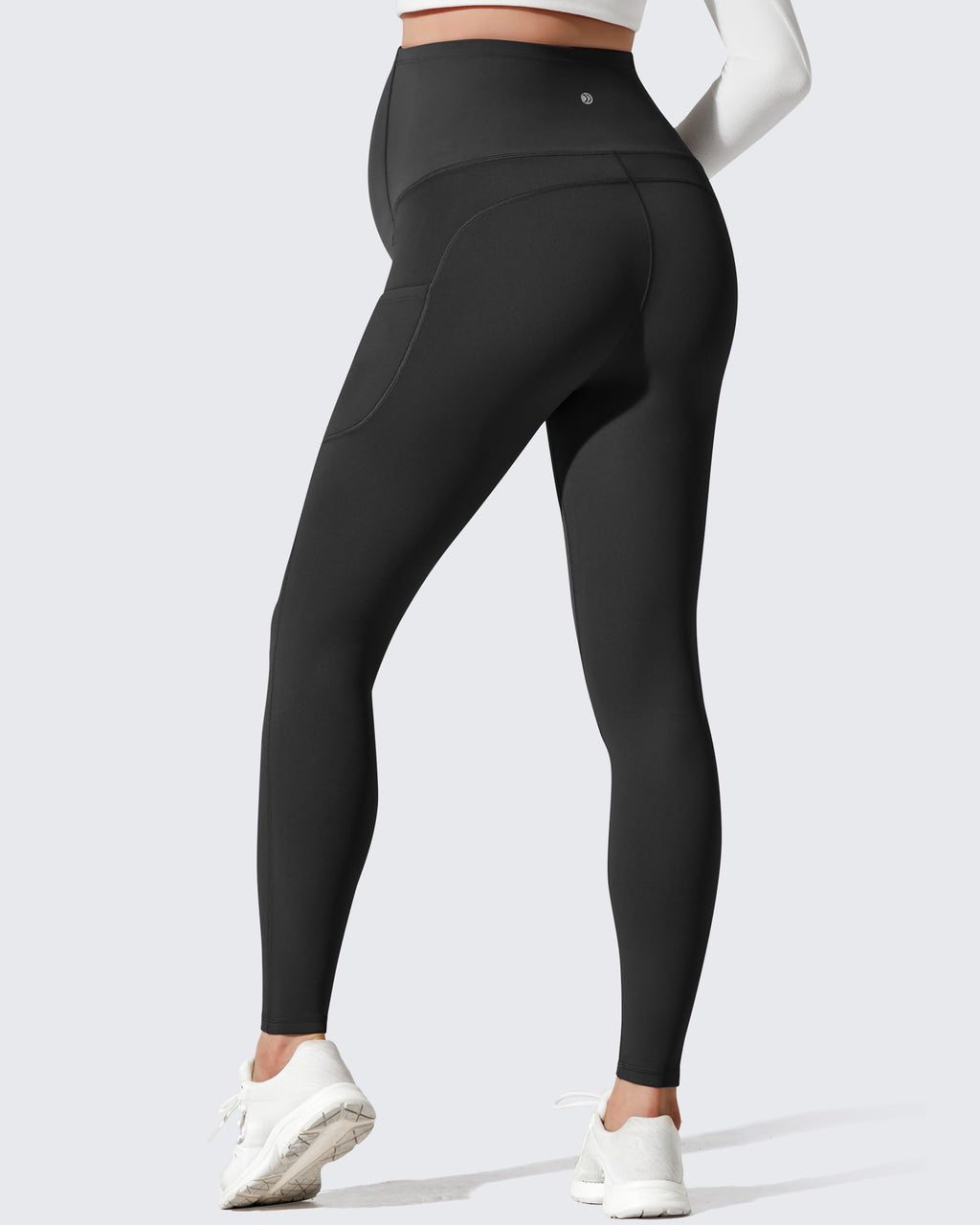 G4Free Fleece Pregnancy Leggings Pockets Maternity Yoga Pants,Black,S,29"