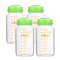 Matyz Glass Breastmilk Storage Containers, 4 Pack, 8 oz Bottle, Compatible with Spectra Medela Philips Pump - Freezer Safe Bottles Set - Leakproof Glass Breast Pump Bottles - No BPA (Green Lids)