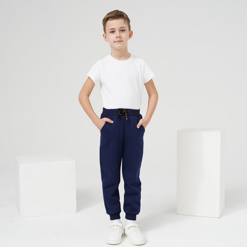 Funnymore Kids Tween Big Boys Pants Sweatpants,3 Pack Pull On Fleece Athletic Jogger Outfits Sweat Pants Black/Navy/Grey Size 12-13 Years