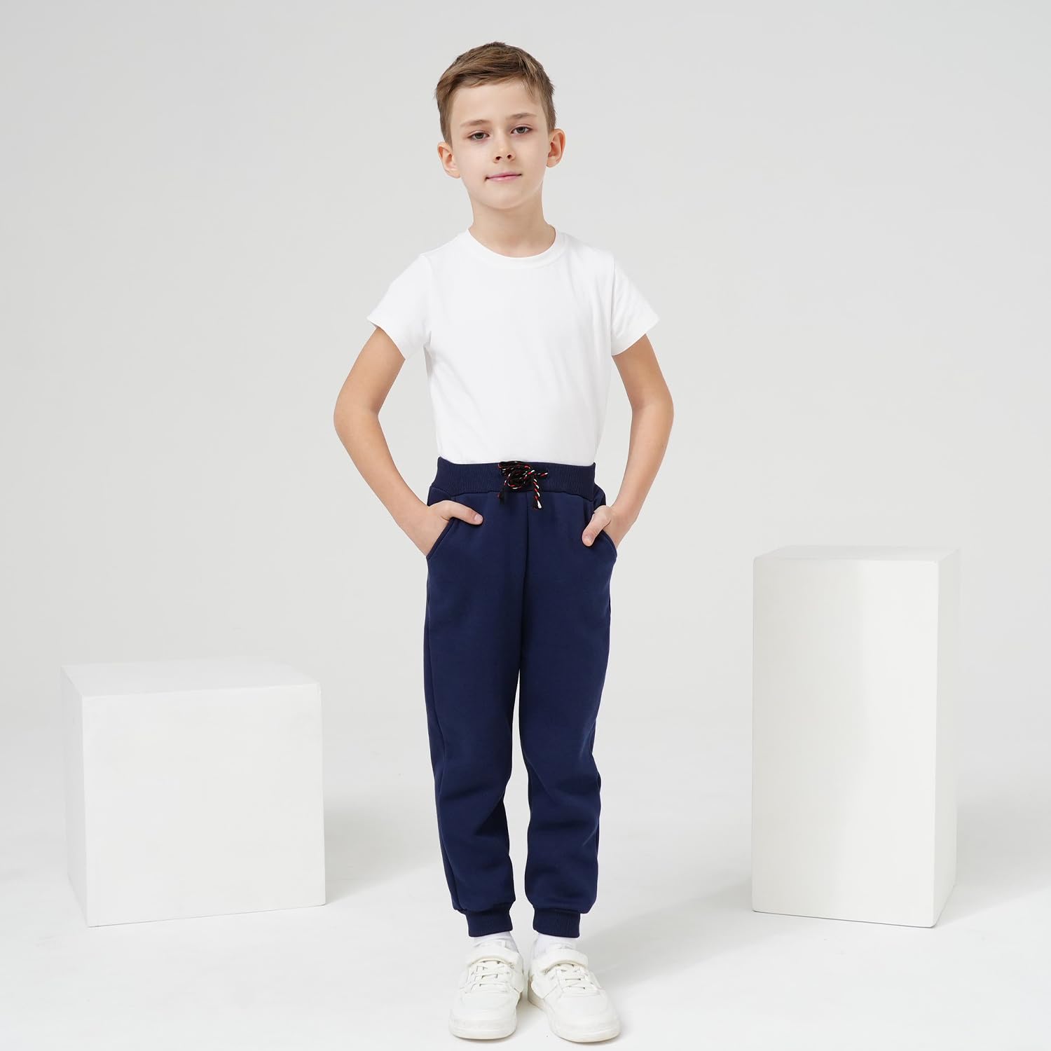 Funnymore Kids Tween Big Boys Pants Sweatpants,3 Pack Pull On Fleece Athletic Jogger Outfits Sweat Pants Black/Navy/Grey Size 12-13 Years