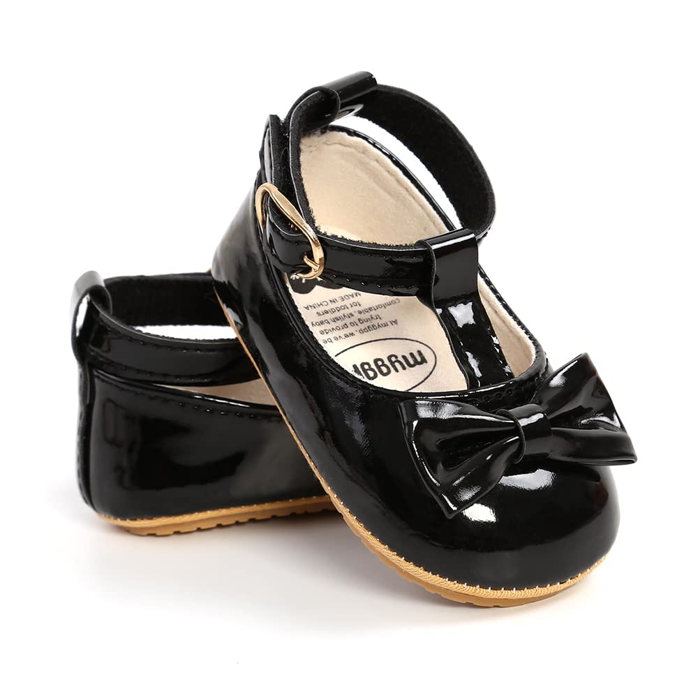 COSANKIM Baby Girls Mary Jane Flats Shoes Anti-Slip Rubber Sole Infant Toddler Princess Wedding Dress Shoes(01 Black, 6-12 Months Infant)