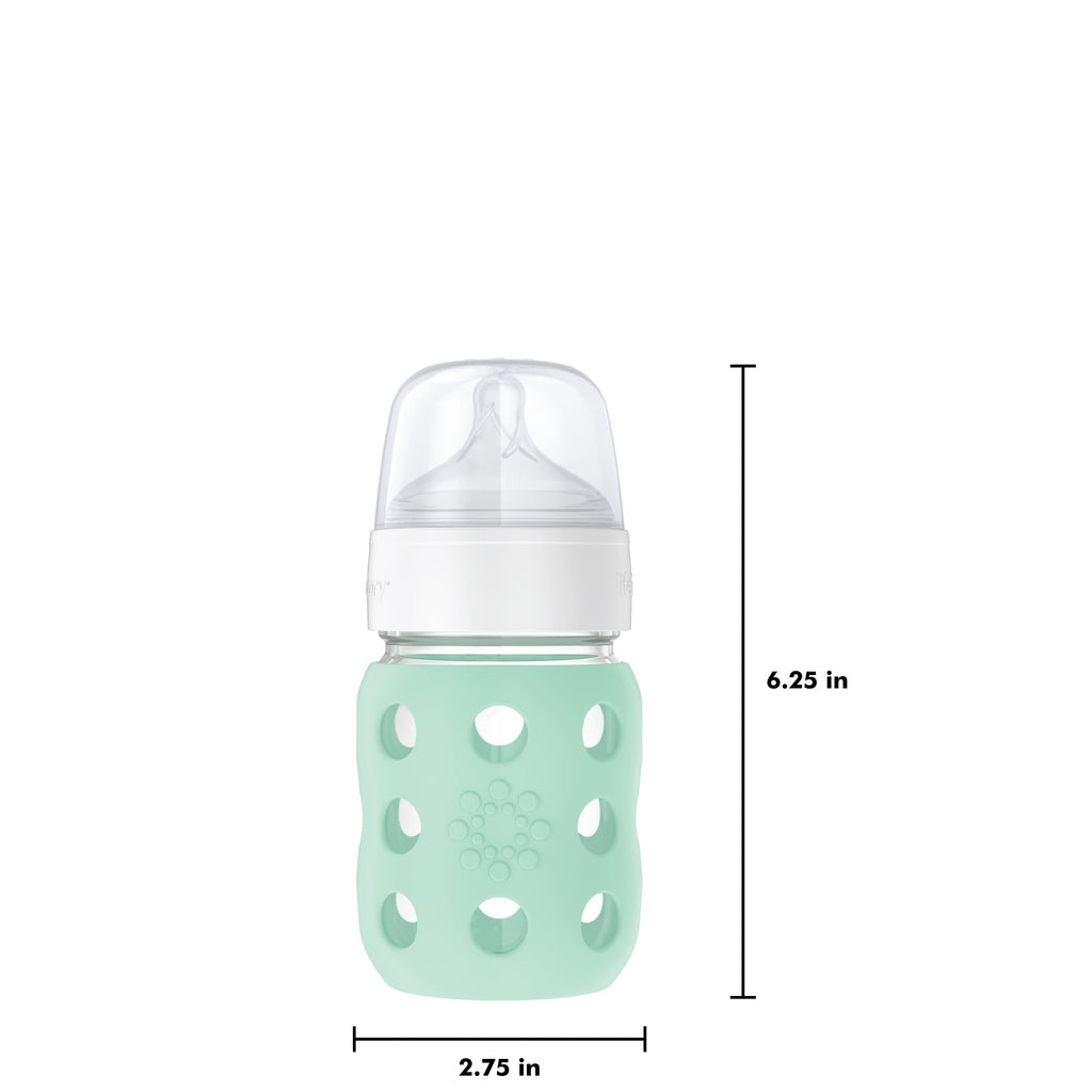 Lifefactory 8-Ounce Wide Neck Glass Baby Bottle with Protective Silicone Sleeve and Stage 2 Nipple, Mint (LG2211WMI4)