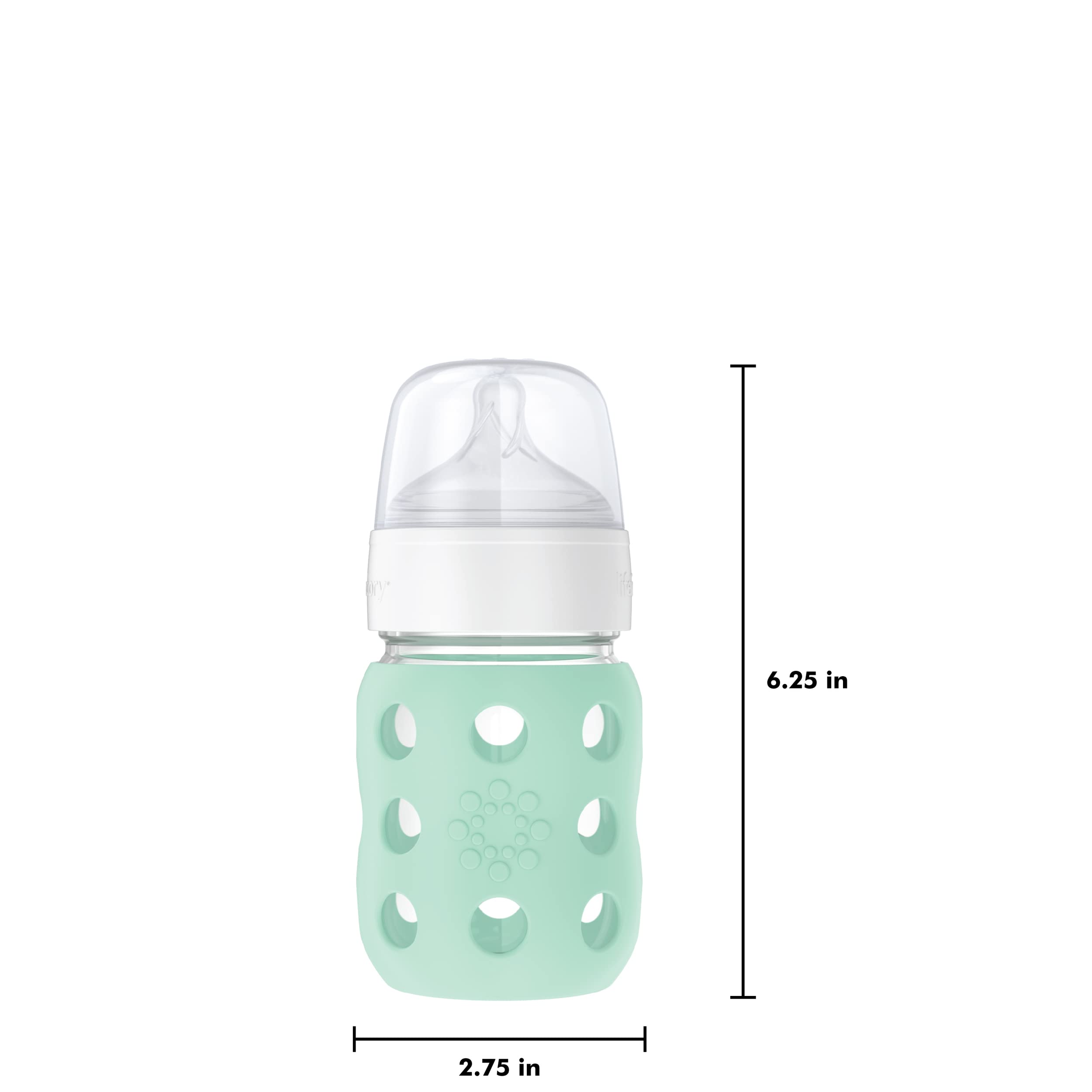 Lifefactory 8-Ounce Wide Neck Glass Baby Bottle with Protective Silicone Sleeve and Stage 2 Nipple, Mint (LG2211WMI4)