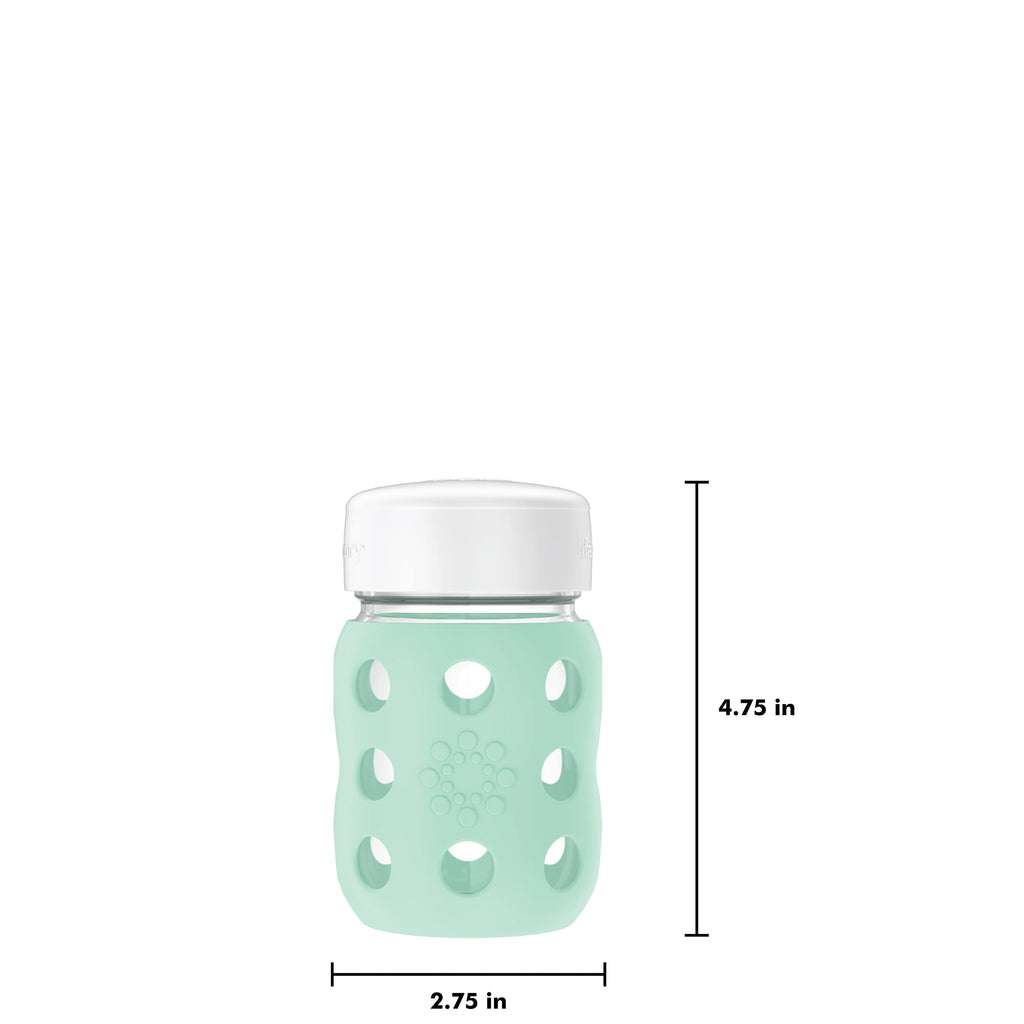 Lifefactory 8-Ounce Wide Neck Glass Baby Bottle with Protective Silicone Sleeve and Flat Cap, Mint (LG2231WMI4)