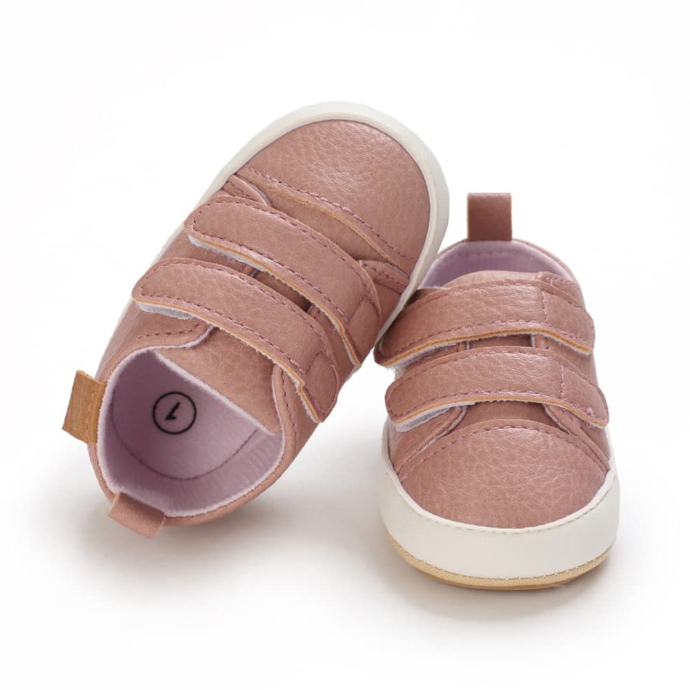 Clowora Baby Boys Girls Shoes Non-Slip Rubber Sole Sneakers Infant First Walking Toddler Crib Shoes Newborn Loafers Flats. (06/Pink,6-12 Months)