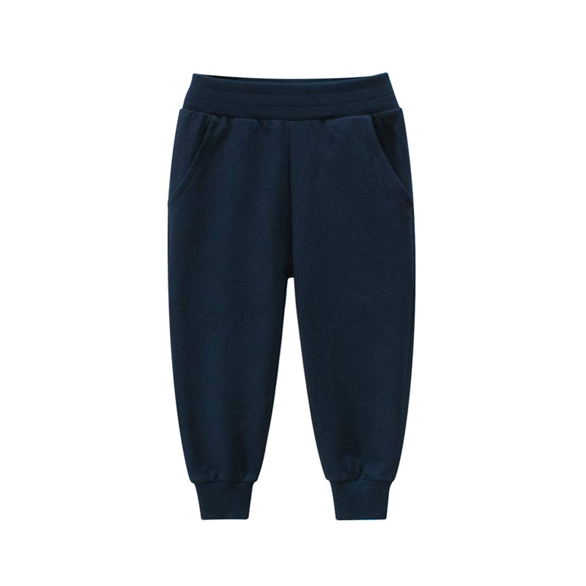 HUAER& Baby Boy's Jogger Pants Dinosaur Car Animal Print Drawstring Elastic Sweatpants 2-Pack (Red + Dark Blue, 4T)