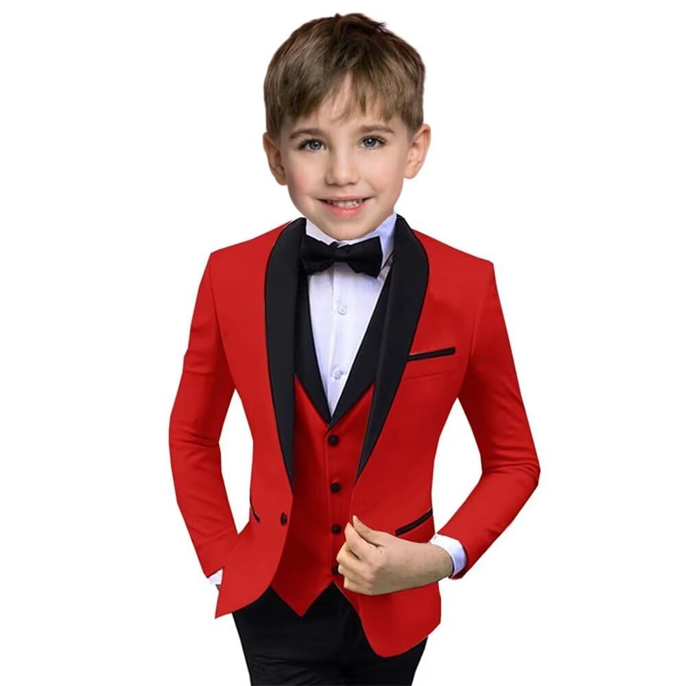 Boys Suit 3 Piece Ring Bearer Suit Kids Formal Jacket Vest Pants Suits Wedding Outfit for Party Prom Tuxedo-Pink-2T