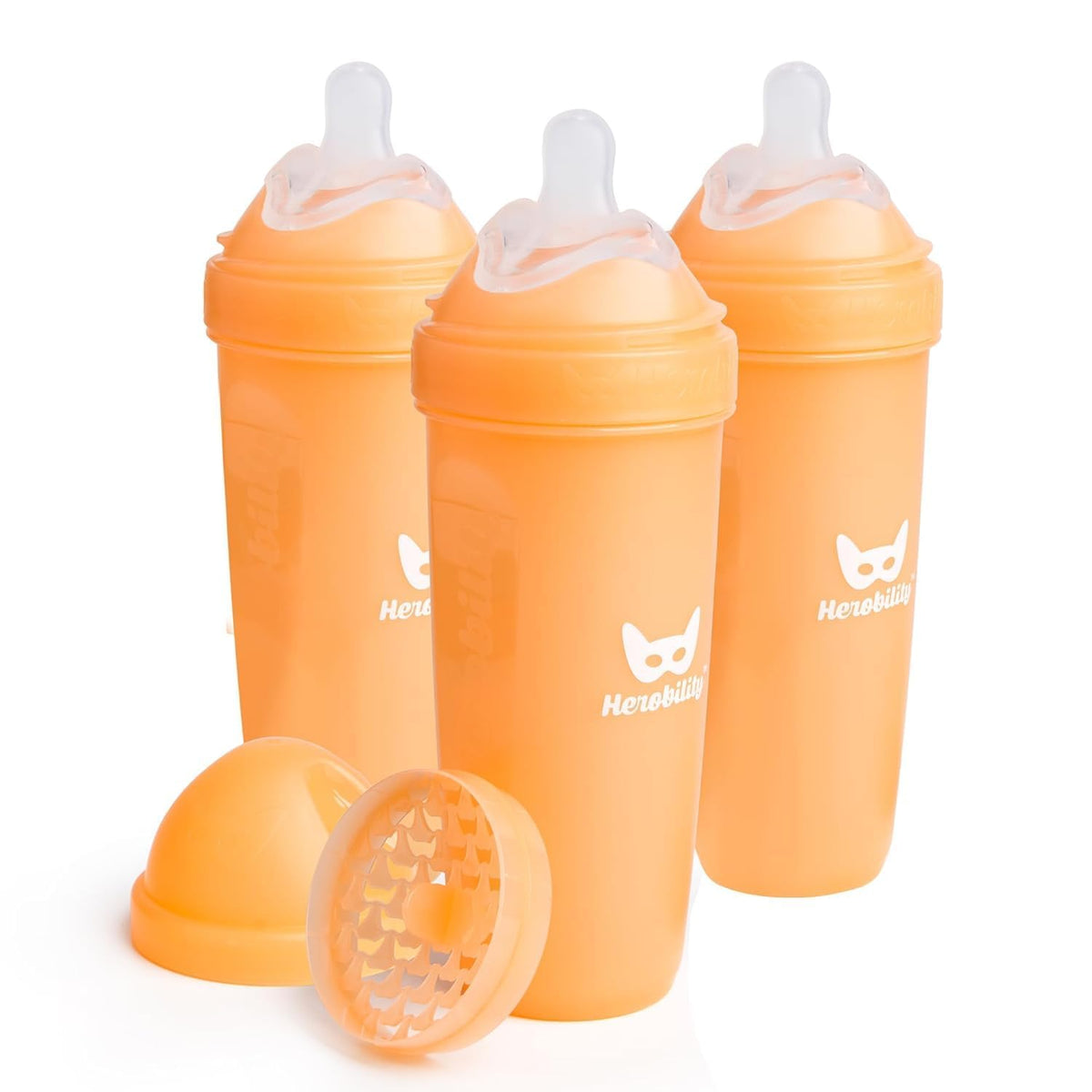 Herobility Anti-Colic Baby Bottles 8.5 fl oz/240ml - Pack of 4 Plastic Baby Bottles, Slow Flow Plastic Bottles, Breast-Shaped Teat for Breastfed Babies, – Multicolor - White, Gray, Iron Blue, Blue