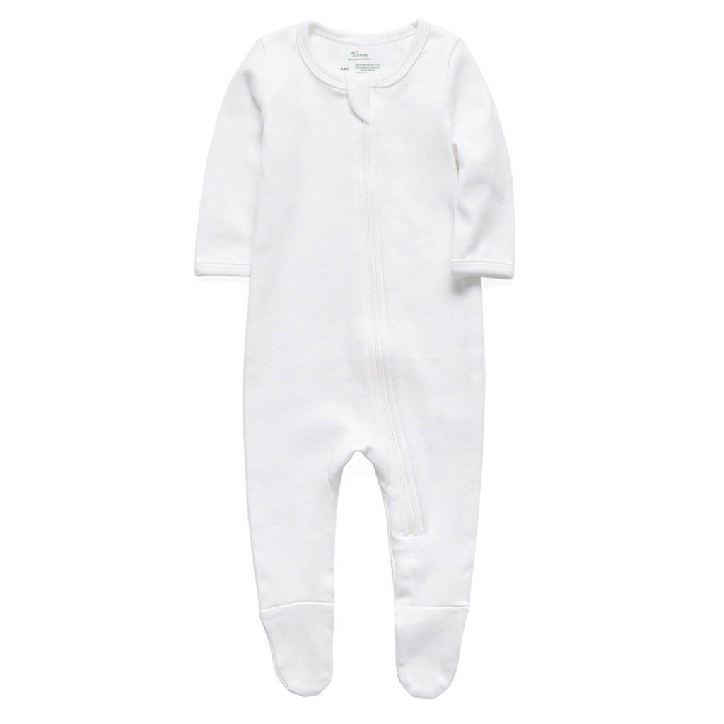 O2 BABY Baby Boys Girls Organic Cotton Zip Front Sleeper Pajamas, Footed Sleep 'n Play （Newborn, Ivory）