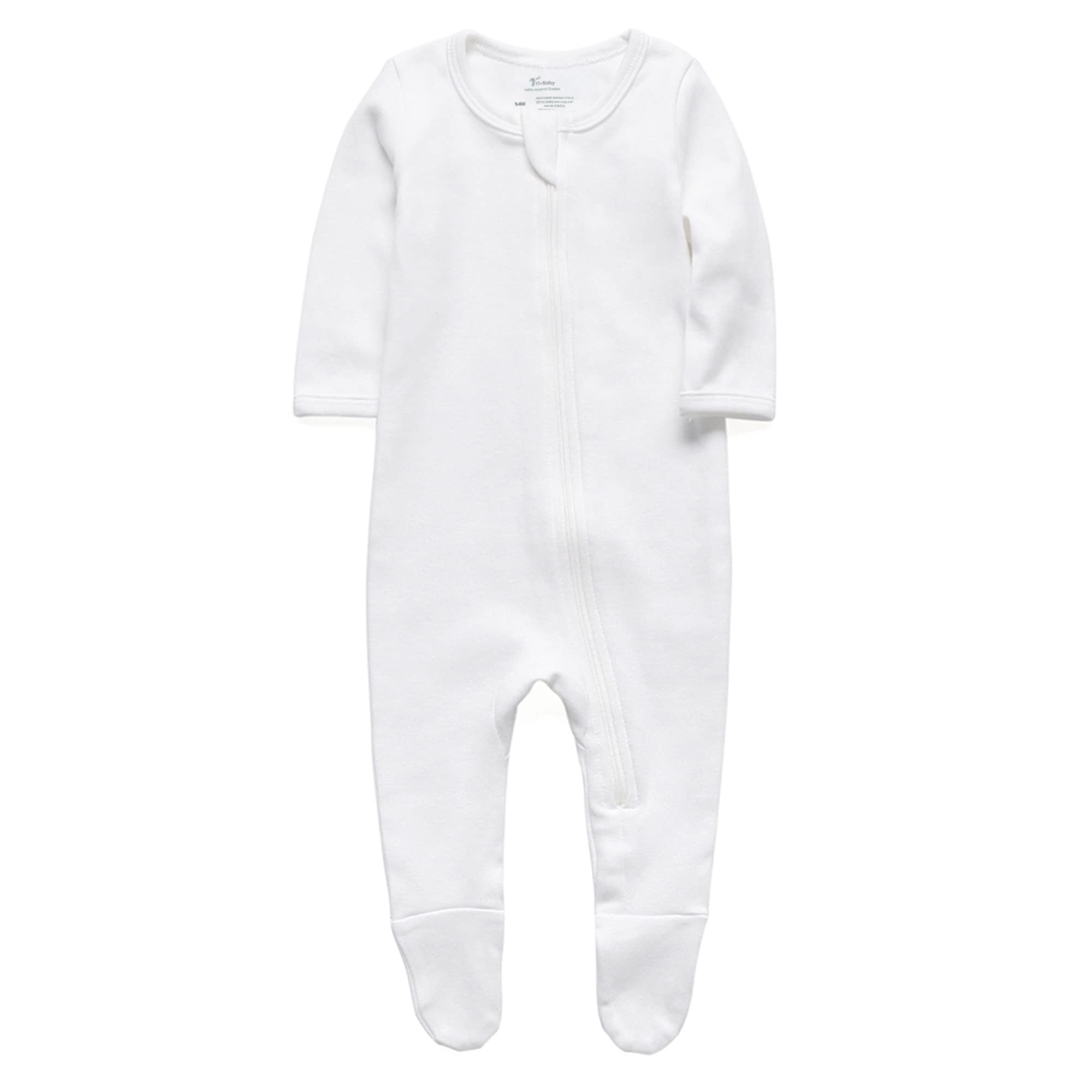O2 BABY Baby Boys Girls Organic Cotton Zip Front Sleeper Pajamas, Footed Sleep 'n Play （Newborn, Ivory）