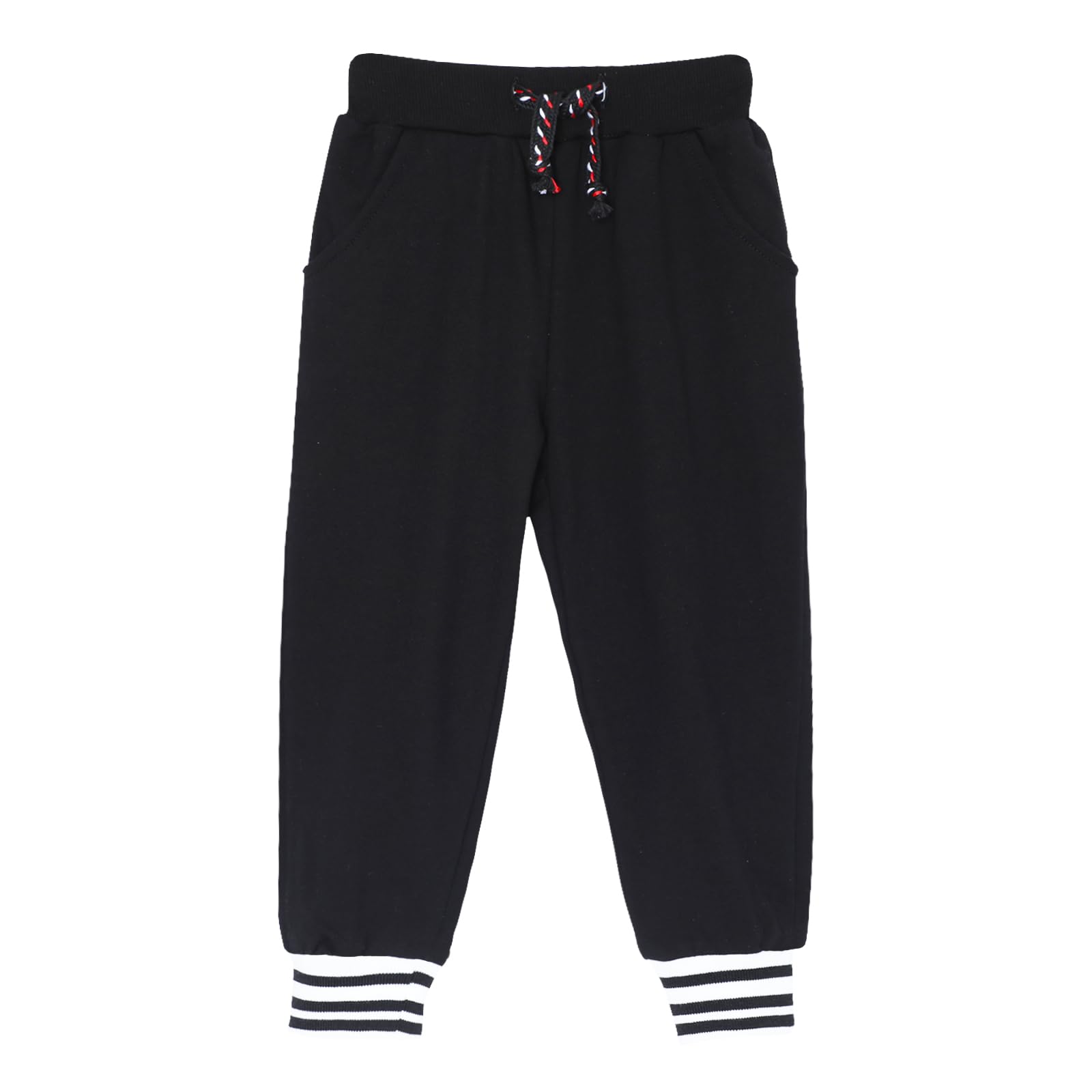 HILEELANG Boys Jogger Pants Cotton Sweatpants 3 Pack Pockets Black
