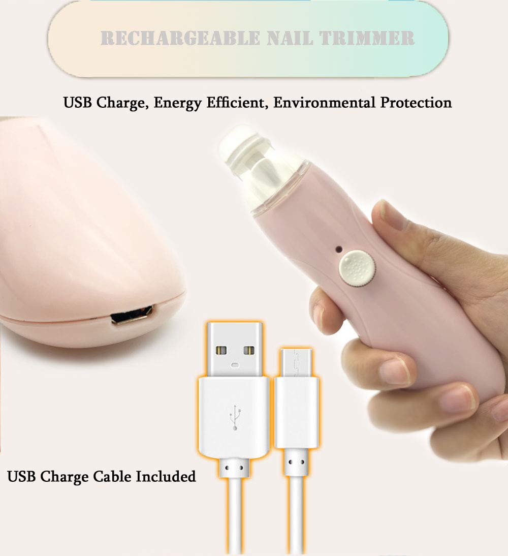 Fansidi Rechargeable Baby Nail Trimmer with Stepless Speed Control, Safe Electric Baby Nail File for Newborns, Infants & Toddlers, 8100RPM, LED Light, Dust Shield, Adult Nail Care Set,Warm Blush Pink