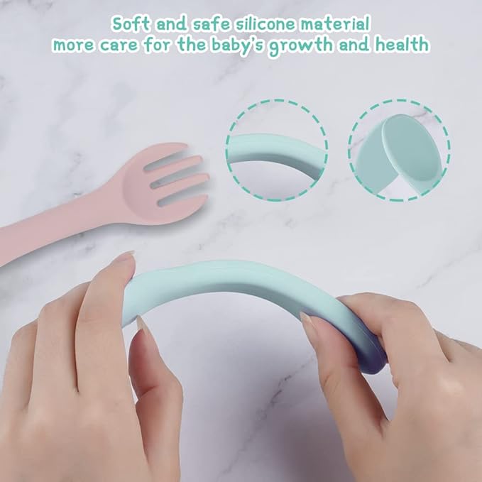 Vicloon Silicone Baby Feeding Spoons, 4PCS First Stage Feeding Spoons for Infants, Baby Led Weaning Feeding Supplies Training Spoon, Toddler Utensils, Ultra-Durable & Chewproof, Dishwasher Safe