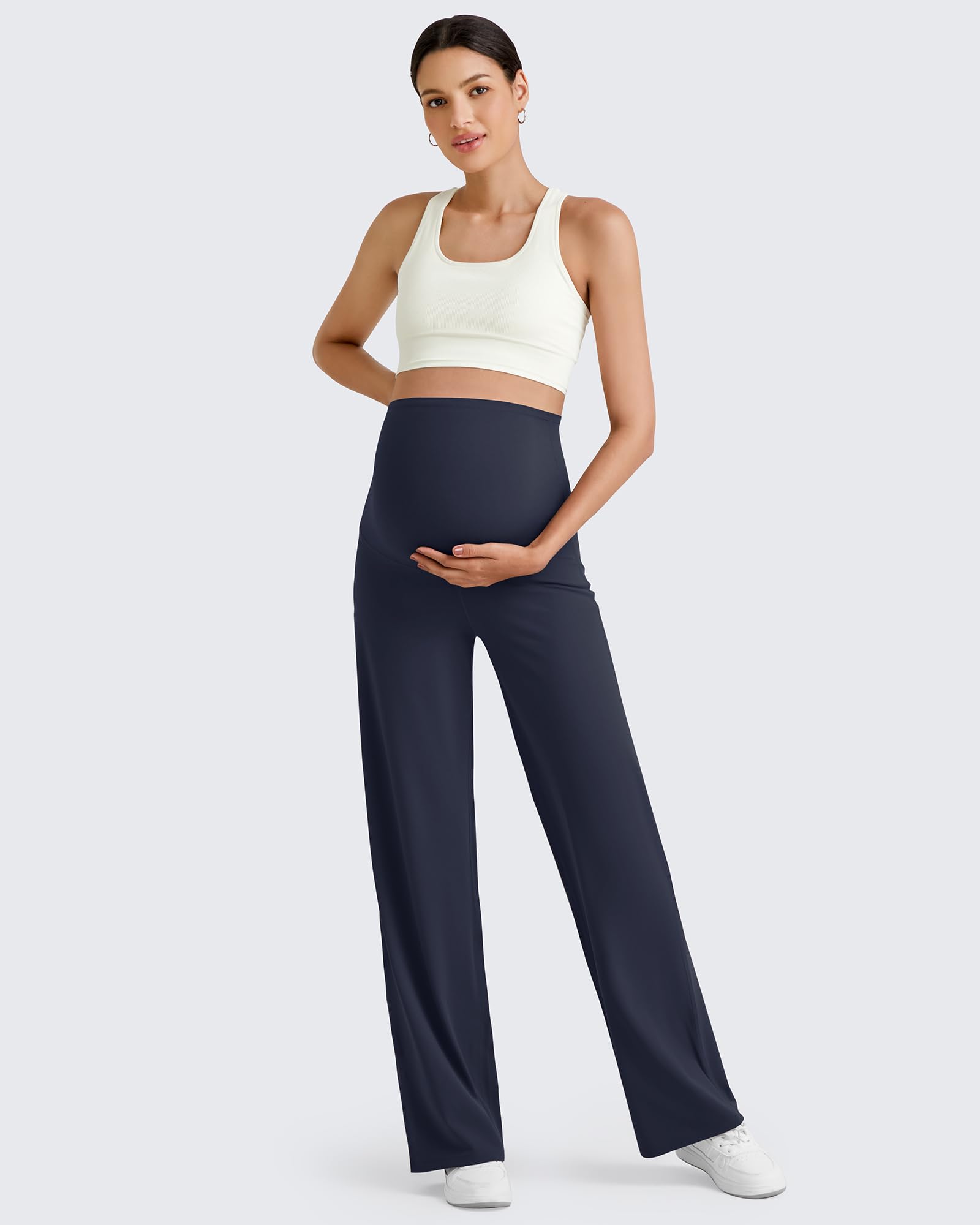 G4Free Maternity Pants Wide Leg for Work Yoga Dress,Dark Blue,XXL,Tall
