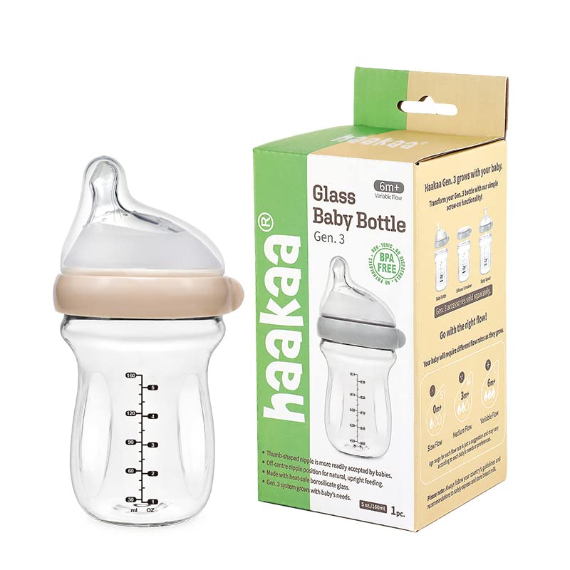 Haakaa Generation 3 Glass Baby Bottle 6 oz/160 ml, 1 PK (Grey)