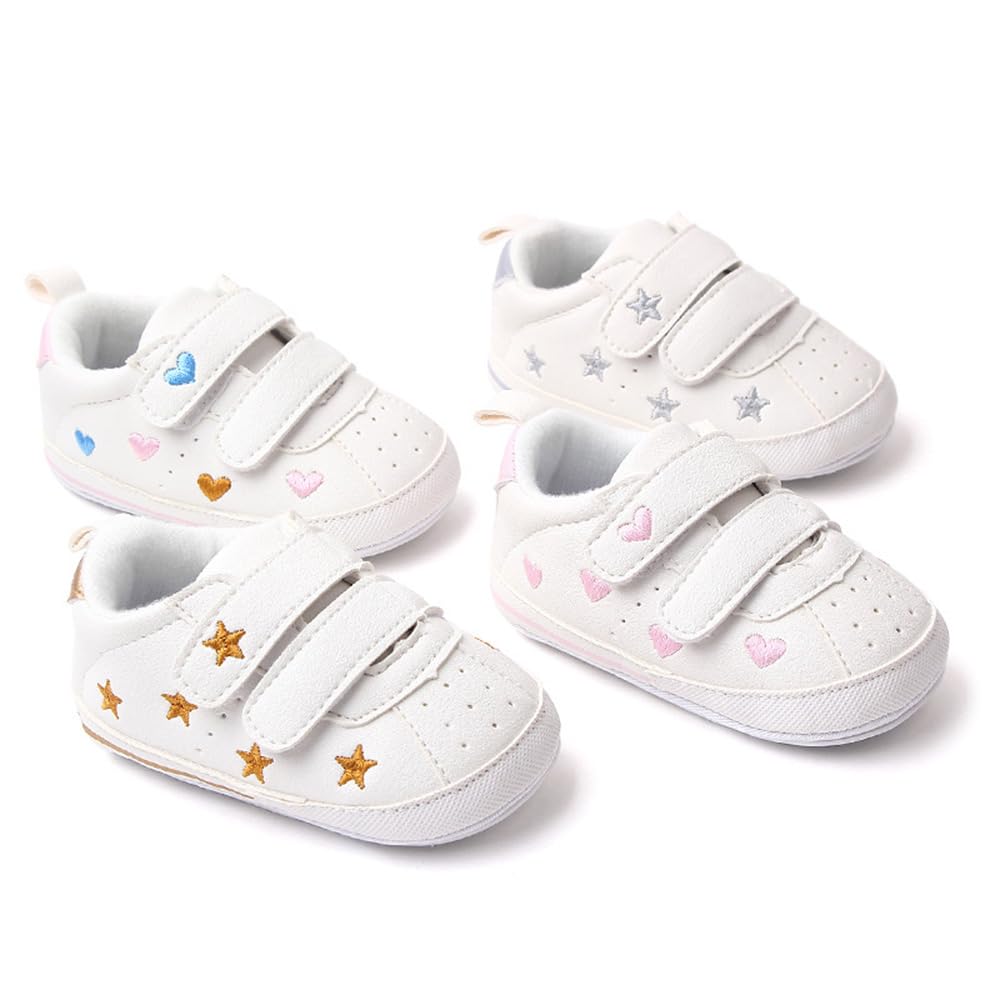Clowora Baby Boys Girls Shoes Non-Slip Rubber Sole Sneakers Infant First Walking Toddler Crib Shoes Newborn Loafers Flats. (11/Gold,6-12 Months)