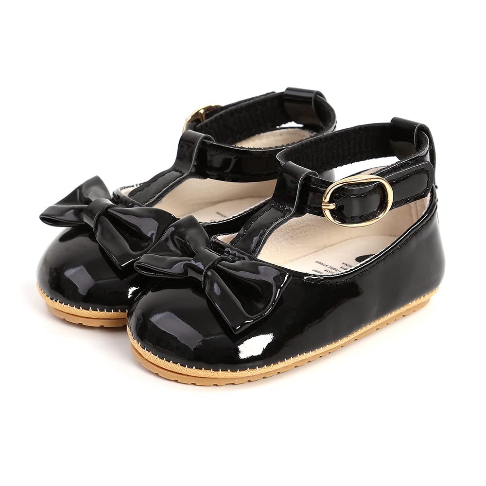 COSANKIM Baby Girls Mary Jane Flats Shoes Anti-Slip Rubber Sole Infant Toddler Princess Wedding Dress Shoes(01 Black, 6-12 Months Infant)