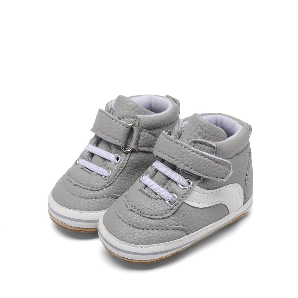 Clowora Baby Boys Girls Shoes Non-Slip Rubber Sole Sneakers Infant First Walking Toddler Crib Shoes Newborn Loafers Flats. (0612/Grey,6-12 Months)