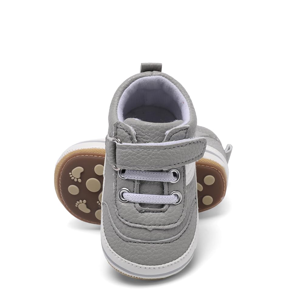 Clowora Baby Boys Girls Shoes Non-Slip Rubber Sole Sneakers Infant First Walking Toddler Crib Shoes Newborn Loafers Flats. (0611/Grey,6-12 Months)