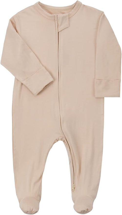 Aablexema Baby Rayon of Bamboo Footed Pajamas with Mittens(Khaki,3-6m)