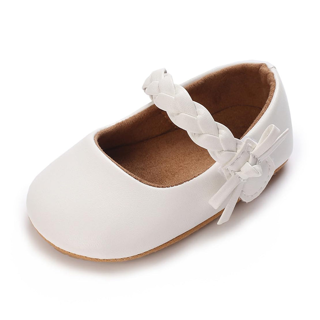COSANKIM Baby Girls Mary Jane Flats Shoes Anti-Slip Rubber Sole Infant Toddler Princess Wedding Dress Shoes（12-18 Months Infant,06 White）