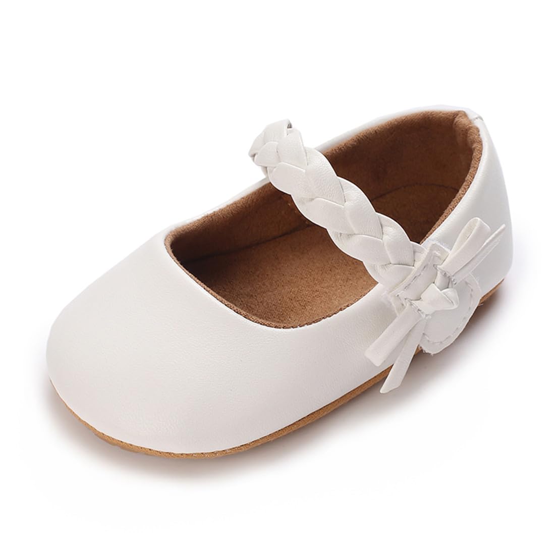 COSANKIM Baby Girls Mary Jane Flats Shoes Anti-Slip Rubber Sole Infant Toddler Princess Wedding Dress Shoes（12-18 Months Infant,06 White）