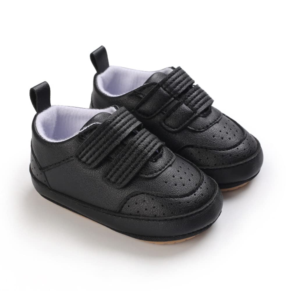 Clowora Baby Boys Girls Shoes Non-Slip Rubber Sole Sneakers Infant First Walking Toddler Crib Shoes Newborn Loafers Flats. (08/Black,0-6 Months)