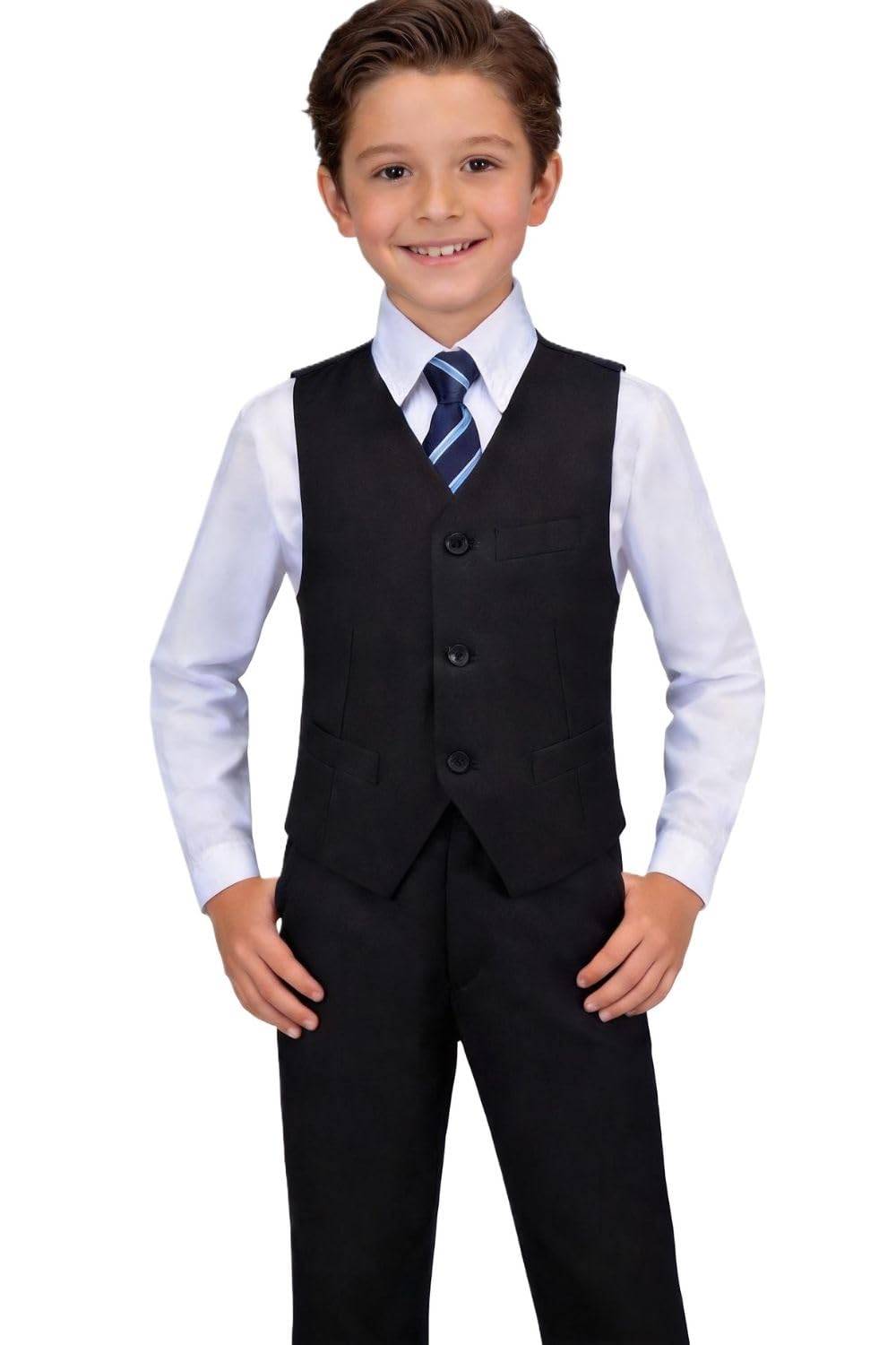 Boys Suits Kids Vest and Pants Set Formal Black Suit for Wedding Size 10