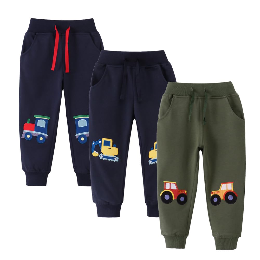Boys Pants, Toddler 3 Pack Drawstring Elastic Sweatpants Active Joggers,5T