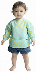 Plie Long Sleeve Waterproof Bib for Toddlers – Soft Feeding Smock for Baby Mealtime, Self-Feeding, Painting & Messy Play, BPA-Free, Easy Clean (6–24 Months) - Mint/Dot