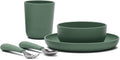 Lalo Big Bites Kids Dinnerware Starter Set - Dishwasher Safe, BPA Free, Kids Tableware Set - Includes Stackable Bowl, Plate, Utensils & Cup - 5 Pieces - Olive
