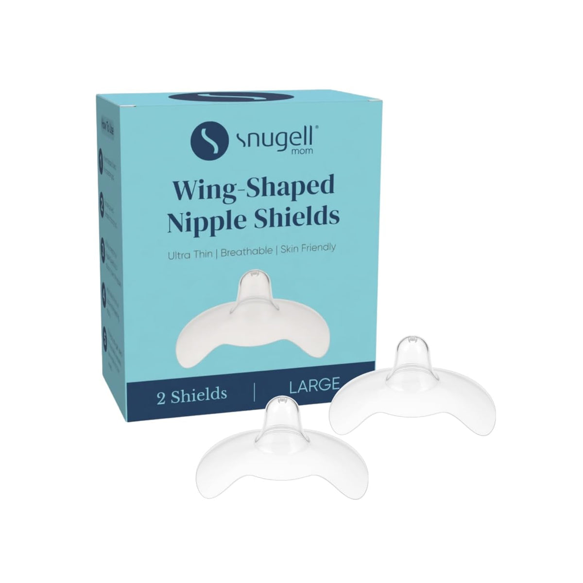 Snugell Wing-Shaped Nipple Shields for Breastfeeding, Medium 20mm - Ultra-Thin Food-Grade Silicone Nursing Shields, 2-Pack with Case - for Flat, Inverted or Sore Nipples - Newborn Latch Support