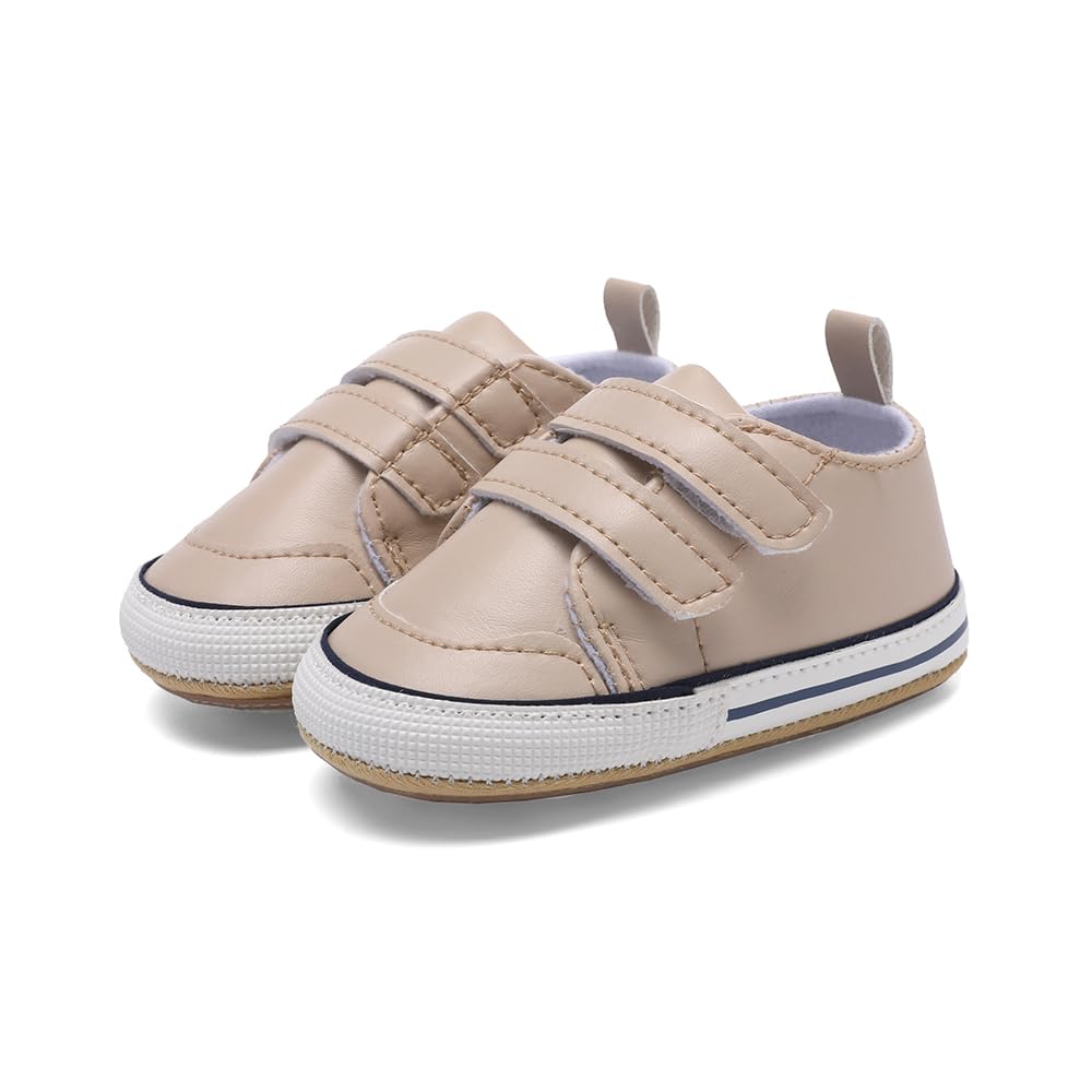Clowora Baby Boys Girls Shoes Non-Slip Rubber Sole Sneakers Infant First Walking Toddler Crib Shoes Newborn Loafers Flats. (C062/Khaki,12-18 Months)