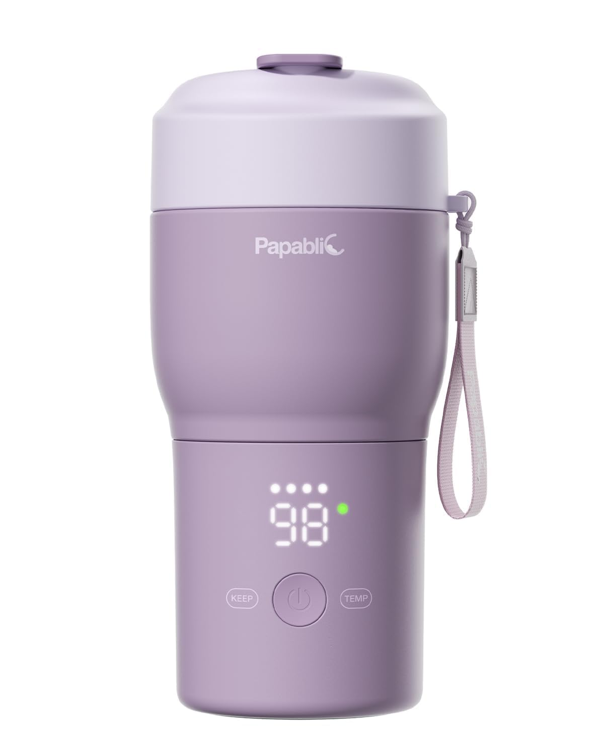 Papablic Portable Bottle Warmer Pro for Travel – Fast Heating, Built-in Sterilizer, 30W Fast Charge, 5-Temp Control, Easy-Clean Wide Mouth, Baby Milk Warmer for Breastmilk & Formula, Lilac Purple