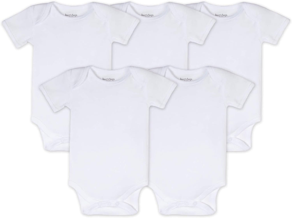 Burt's Bees Baby Unisex Bodysuits, Short Sleeve Organic Sleepwear, 5-Pack