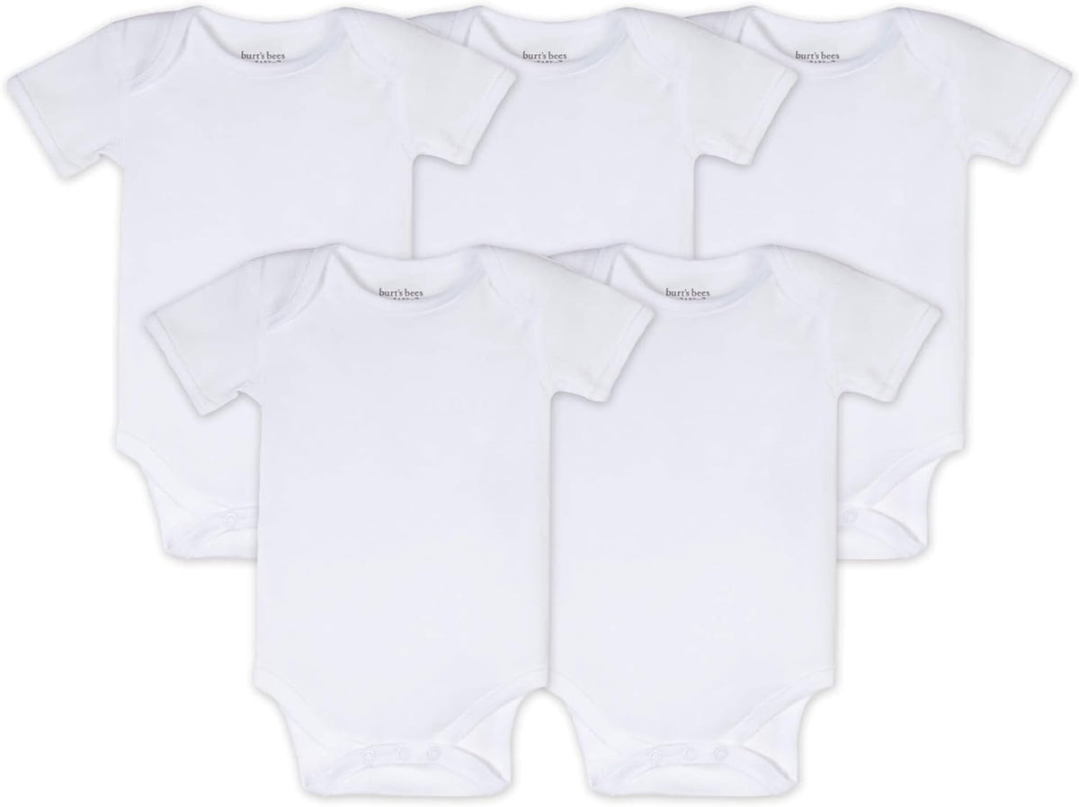 Burt's Bees Baby Unisex Bodysuits, Short Sleeve Organic Sleepwear, 5-Pack