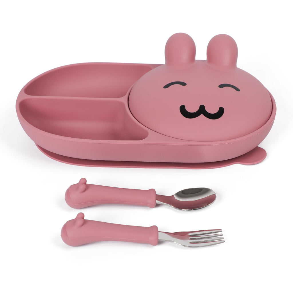 Silicone Baby Plate,Toddler plates,Self-feeding of infants after weaning, 100% Food Grade Silicone, BPA Free, Baby Dinnerware, Baby Plates With Suction, Divided Plate for Babies (pink)