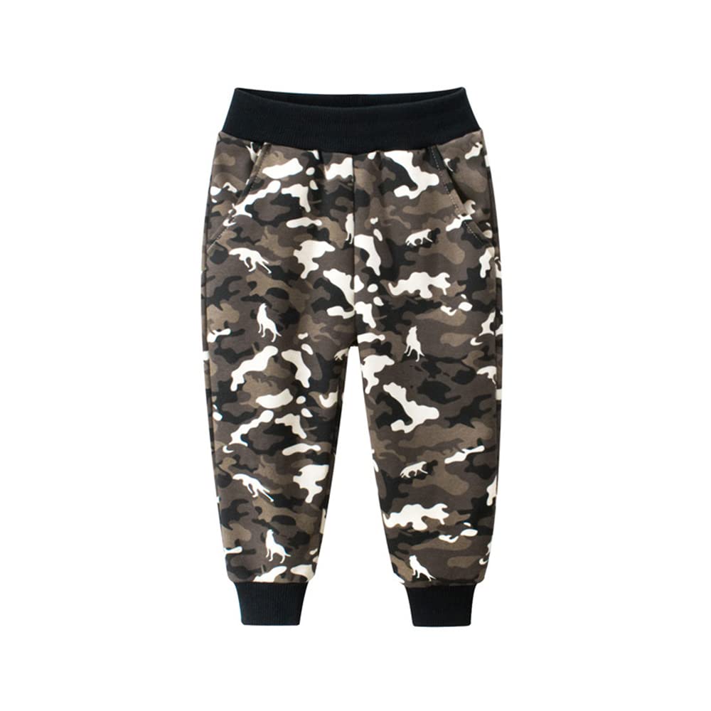 HUAER& Baby Boy's Jogger Pants Dinosaur Car Drawstring Elastic Sweatpants (Brown camo + Green camo4T)