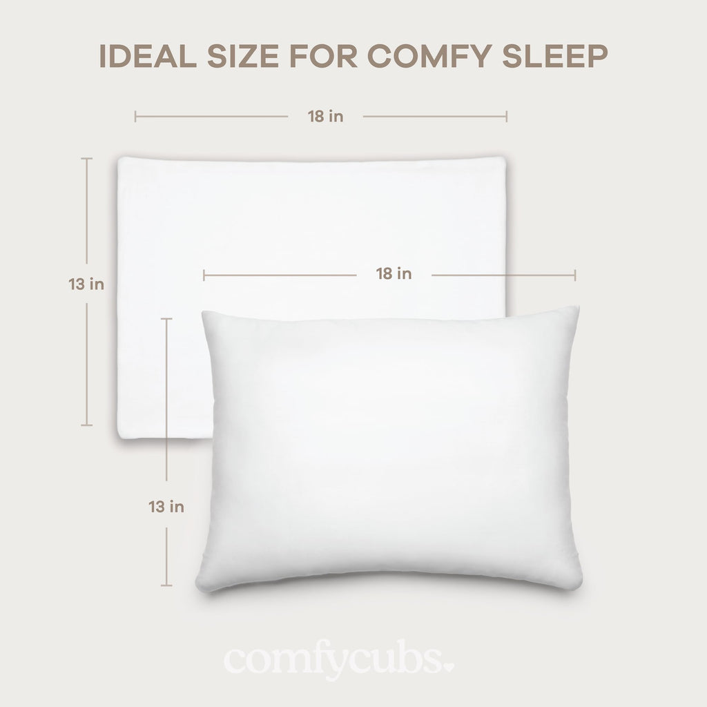 Comfy Cubs Toddler Pillow with Cotton Pillowcase, 13 x 18 in - Lightweight, Breathable Microfiber Fill for Sleeping and Travel - Soft and Cozy Small Pillow for Toddlers - White